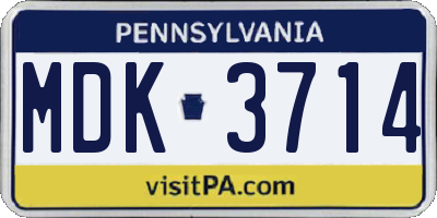 PA license plate MDK3714