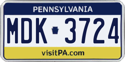 PA license plate MDK3724