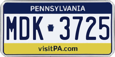 PA license plate MDK3725