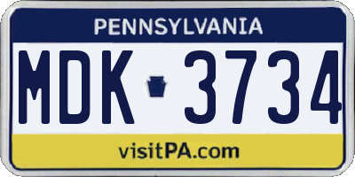 PA license plate MDK3734