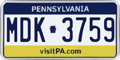 PA license plate MDK3759