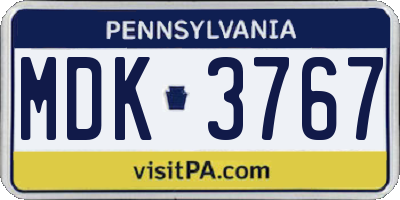 PA license plate MDK3767