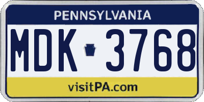 PA license plate MDK3768