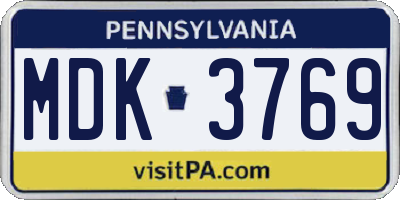 PA license plate MDK3769