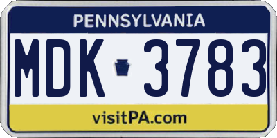 PA license plate MDK3783