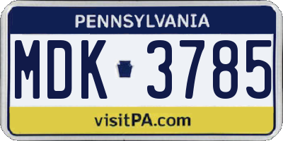 PA license plate MDK3785
