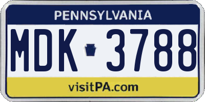PA license plate MDK3788