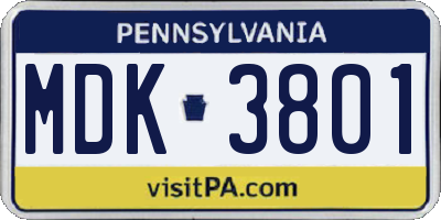 PA license plate MDK3801