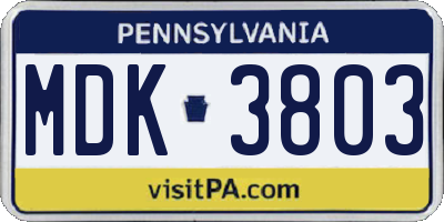 PA license plate MDK3803