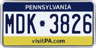 PA license plate MDK3826