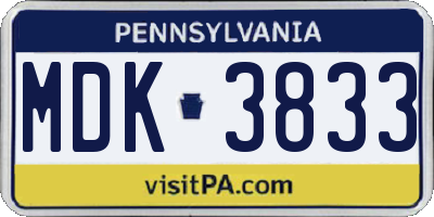 PA license plate MDK3833