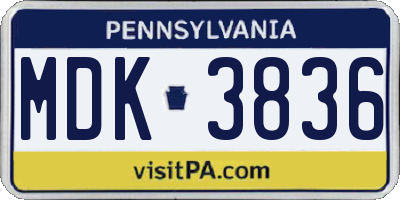 PA license plate MDK3836
