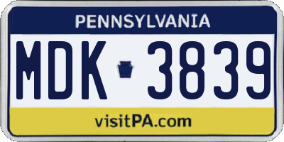 PA license plate MDK3839