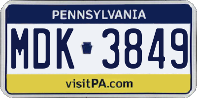 PA license plate MDK3849