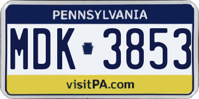 PA license plate MDK3853