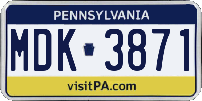 PA license plate MDK3871