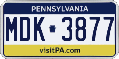 PA license plate MDK3877