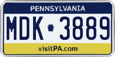 PA license plate MDK3889