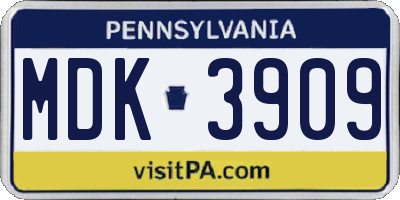 PA license plate MDK3909