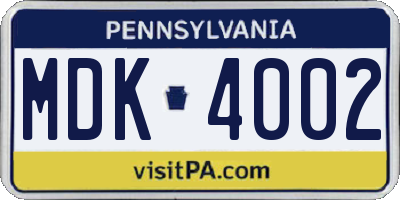 PA license plate MDK4002