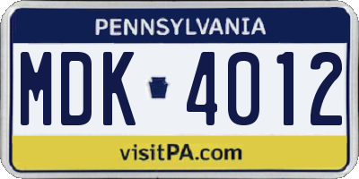 PA license plate MDK4012