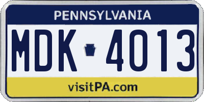 PA license plate MDK4013