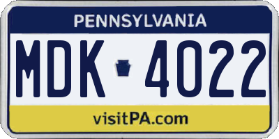 PA license plate MDK4022