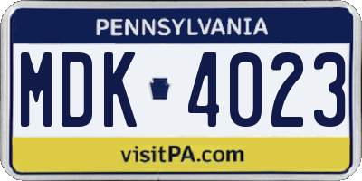 PA license plate MDK4023