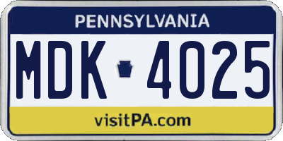 PA license plate MDK4025