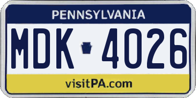PA license plate MDK4026