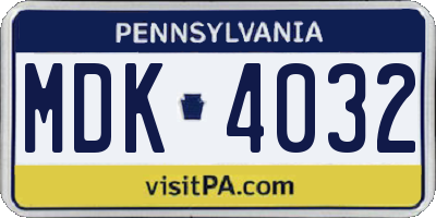 PA license plate MDK4032