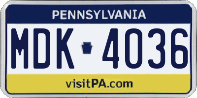PA license plate MDK4036