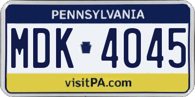 PA license plate MDK4045