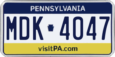 PA license plate MDK4047