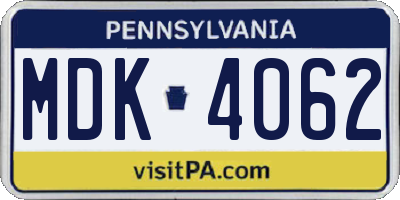 PA license plate MDK4062