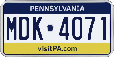 PA license plate MDK4071