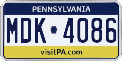PA license plate MDK4086