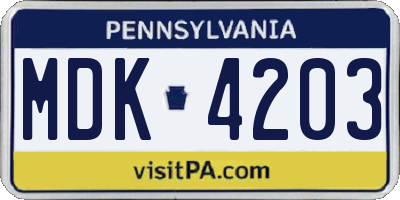 PA license plate MDK4203