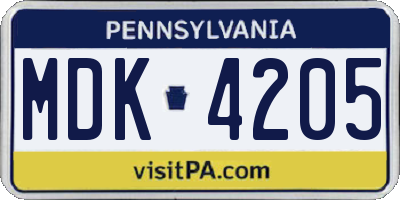 PA license plate MDK4205