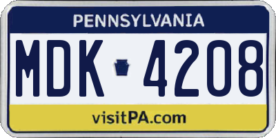 PA license plate MDK4208