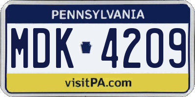 PA license plate MDK4209
