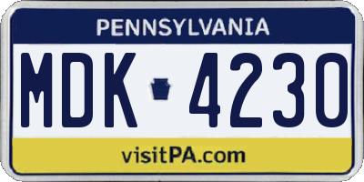 PA license plate MDK4230