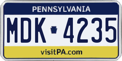 PA license plate MDK4235