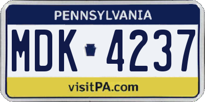 PA license plate MDK4237