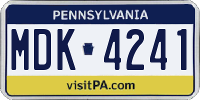 PA license plate MDK4241