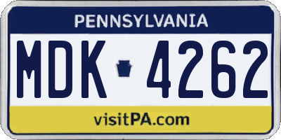 PA license plate MDK4262