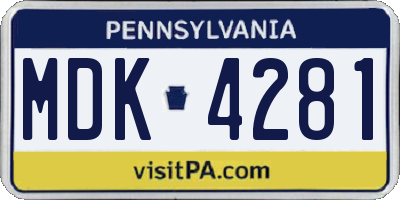 PA license plate MDK4281
