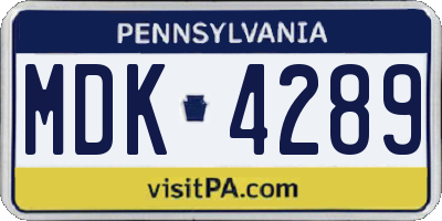 PA license plate MDK4289