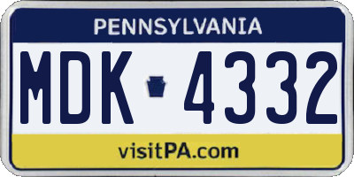 PA license plate MDK4332