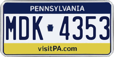 PA license plate MDK4353